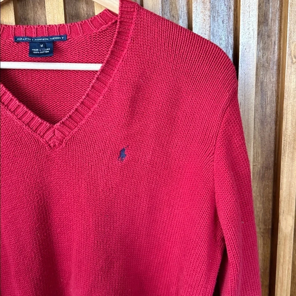 Vintage Polo Ralph Lauren Sport V neck Chunky Knit Pullover Sweater. M Unisex